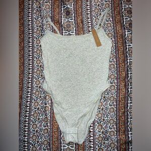 SKIMS Heather Gray Cotton Logo Bodysuit